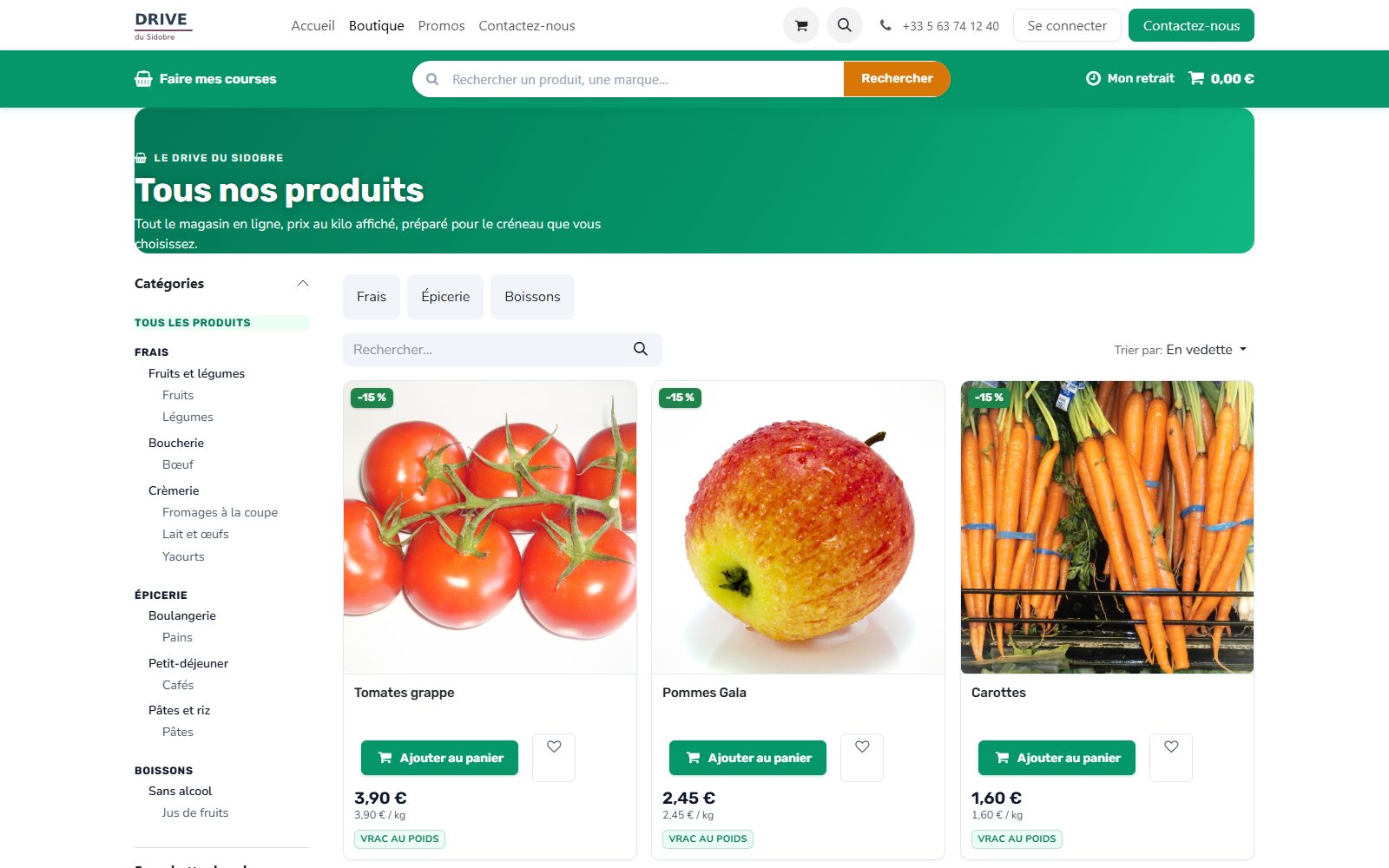 Logiciel de supérette — écran Boutique en ligne